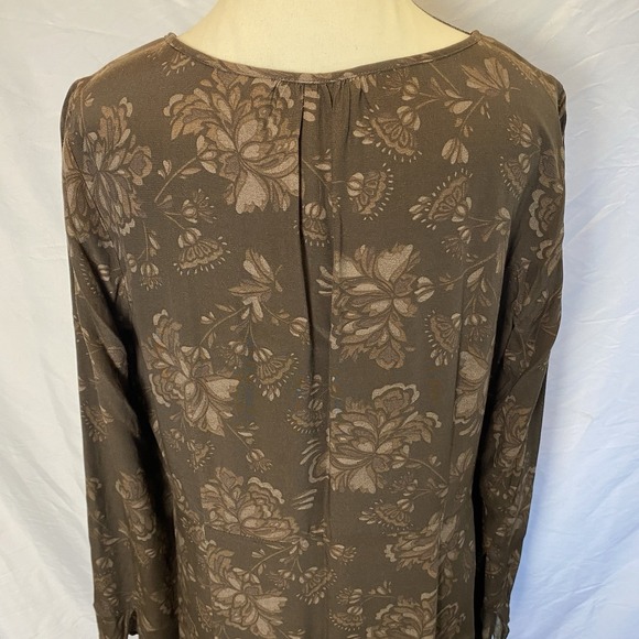 Vintage 90's Eddie Bauer Maxi Dress Large Tall Brown Floral Print Long Sleeve - Picture 5 of 10